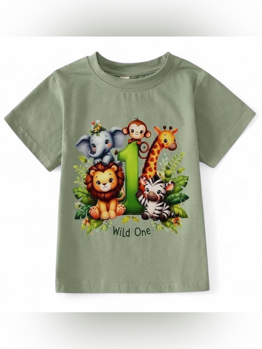 Kids 'Wild One' Jungle Graphic Tee - Sage Green